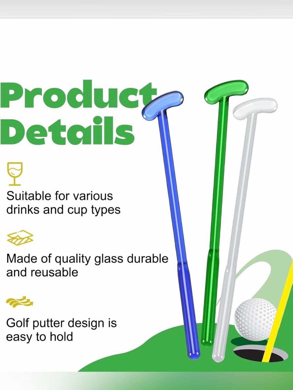 ✴️New✴️Reusable Glass Golf Putter Stirrer 12 Pieces (Retails for $54)